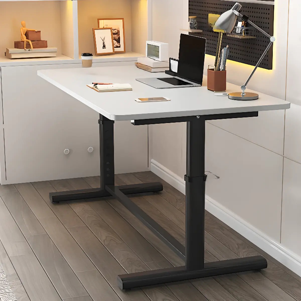 Adjustable Metal T-Shape Computer Desk — Without Chairs / Black