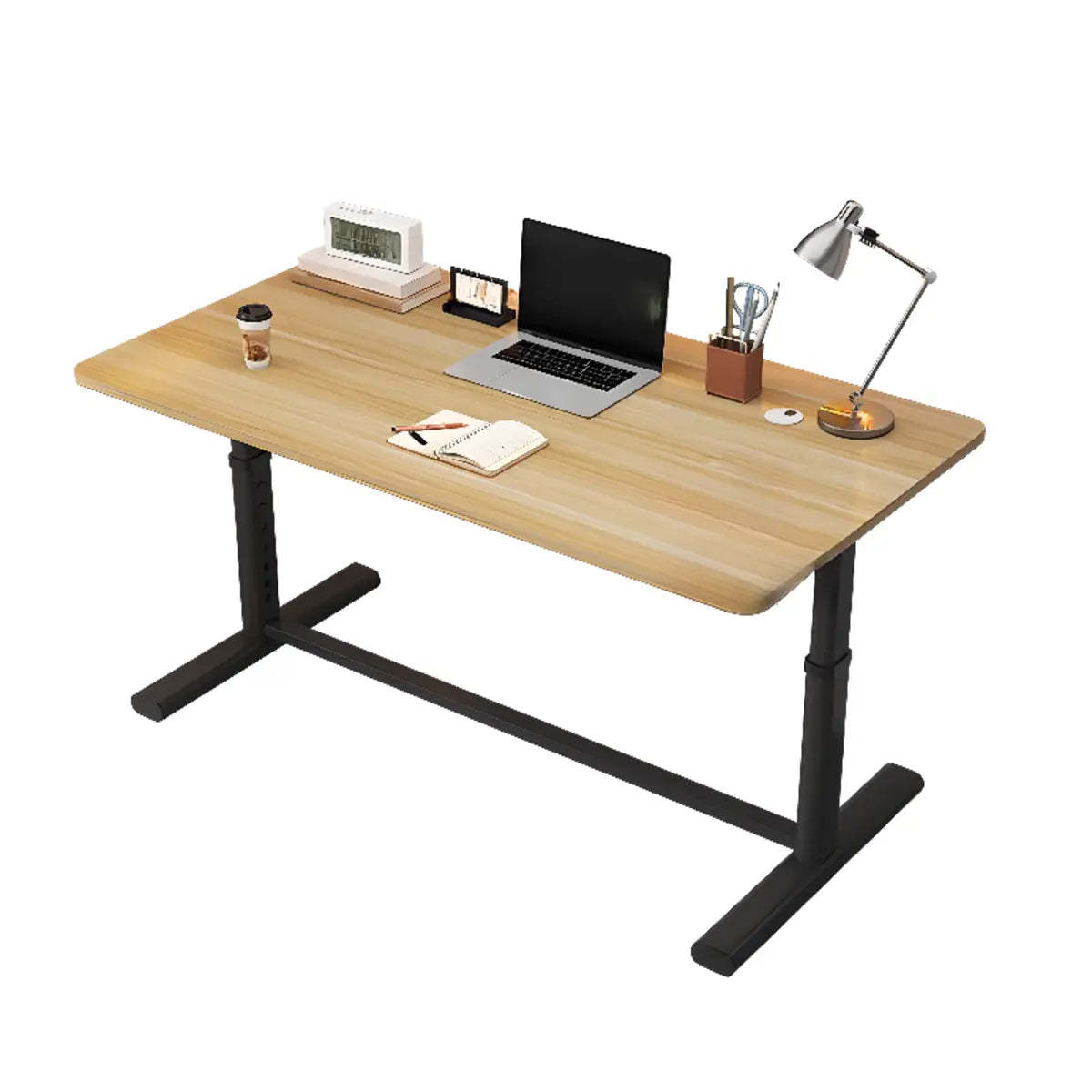 Adjustable Metal T-Shape Computer Desk — Without Chairs / Black and White