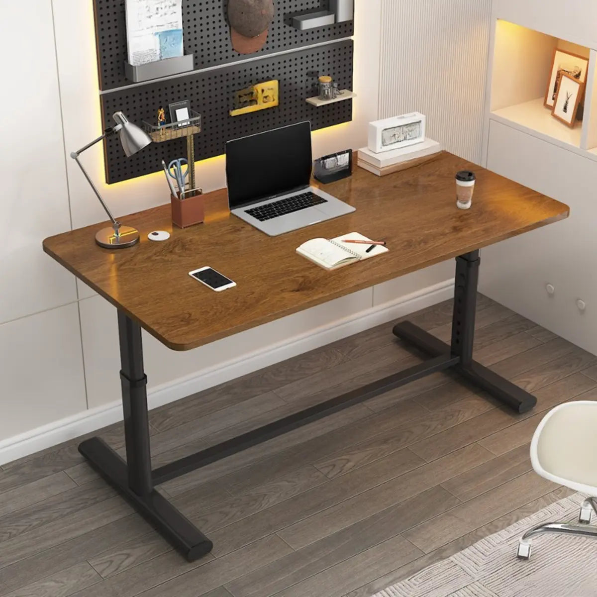 Adjustable Metal T-Shape Computer Desk — Without Chairs / Black and White