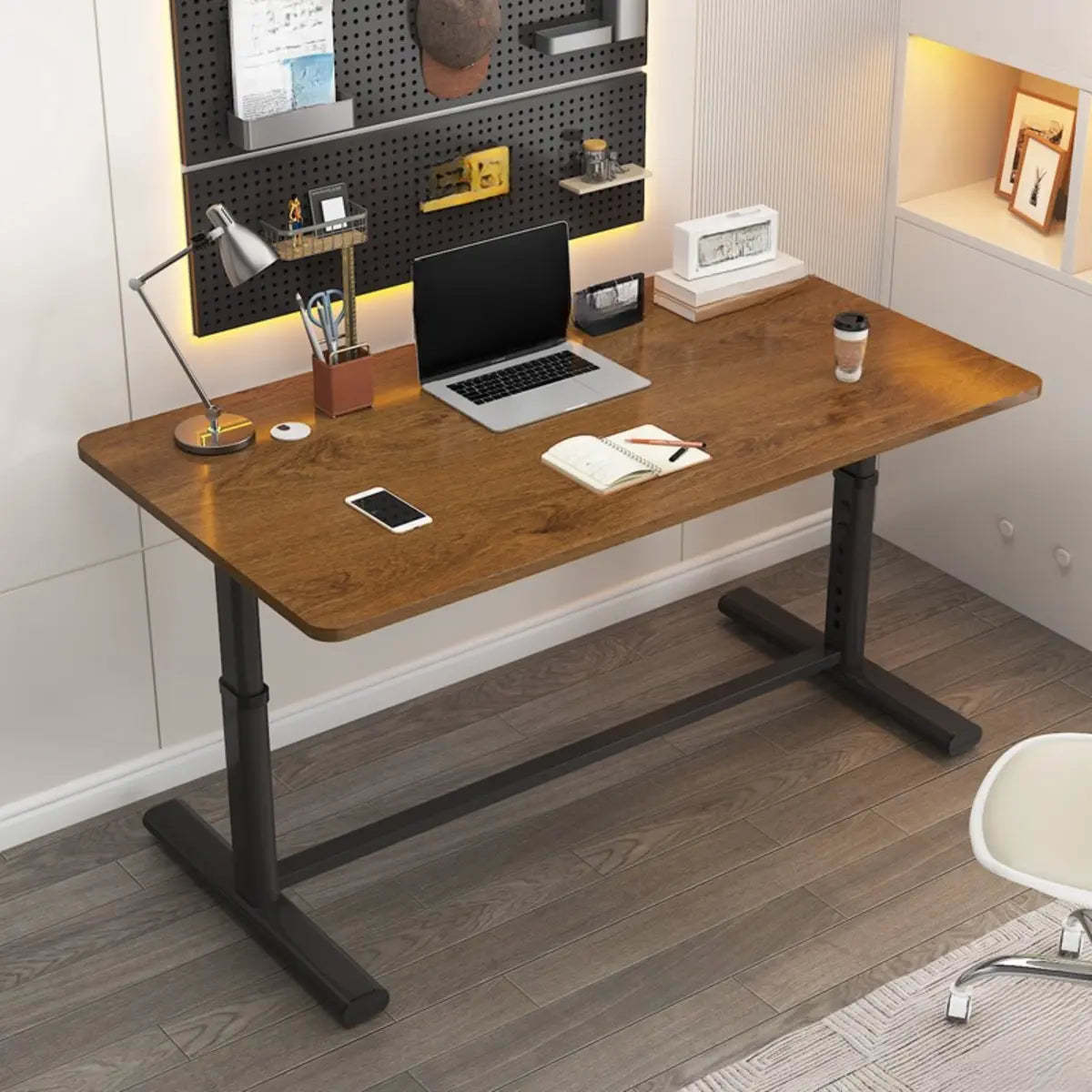 Adjustable Metal T-Shape Computer Desk — Without Chairs / Black and White