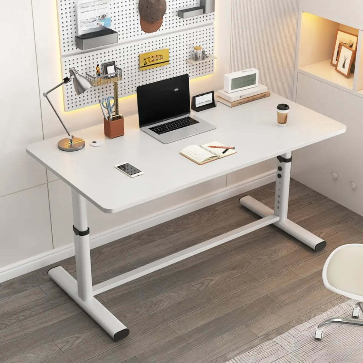 Adjustable Metal T-Shape Computer Desk — Without Chairs / Gold Oak/ Black