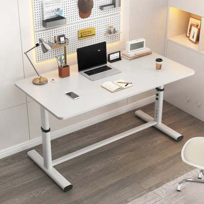 Adjustable Metal T-Shape Computer Desk — Without Chairs / Gold Oak/ Black