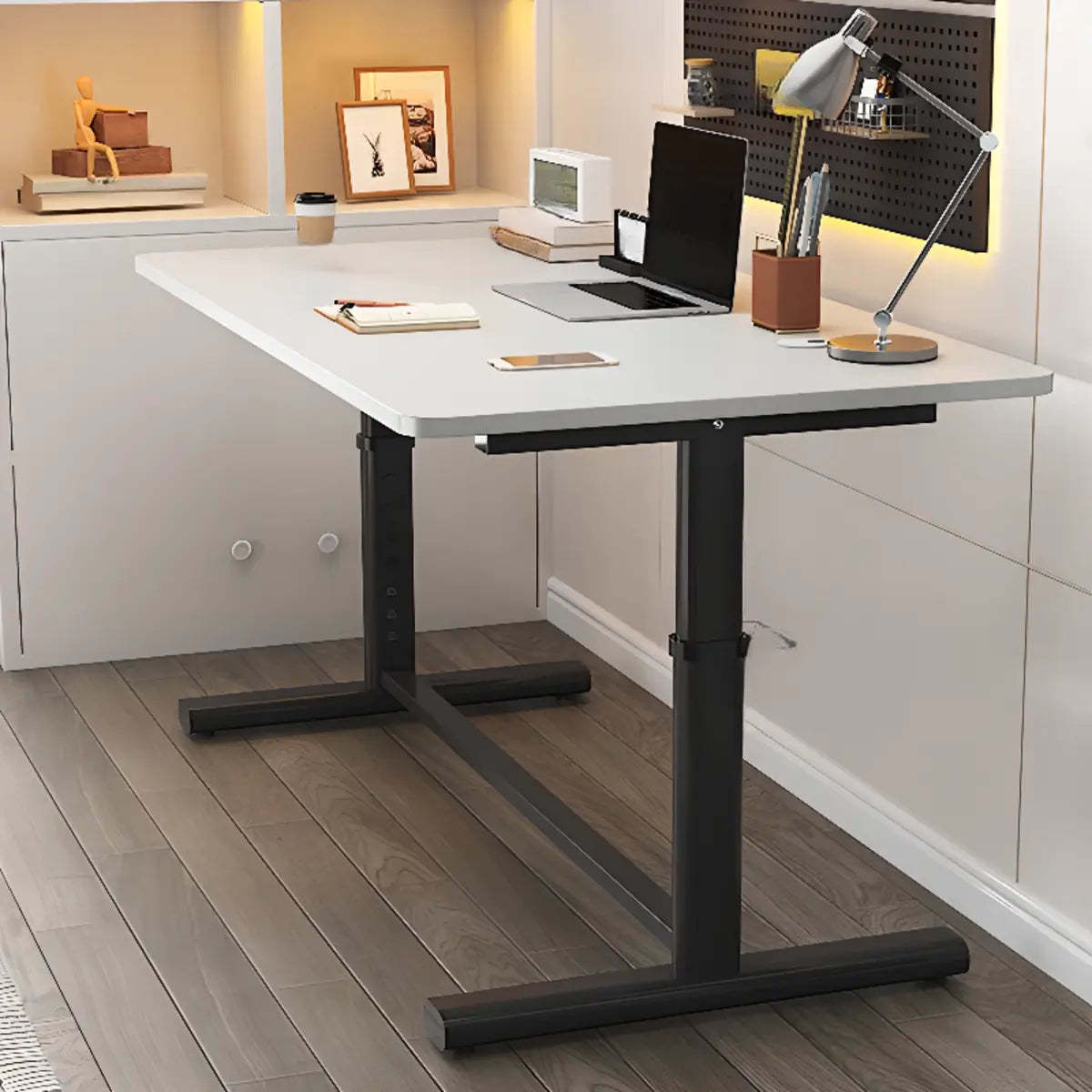 Adjustable Metal T-Shape Computer Desk — Without Chairs / Black