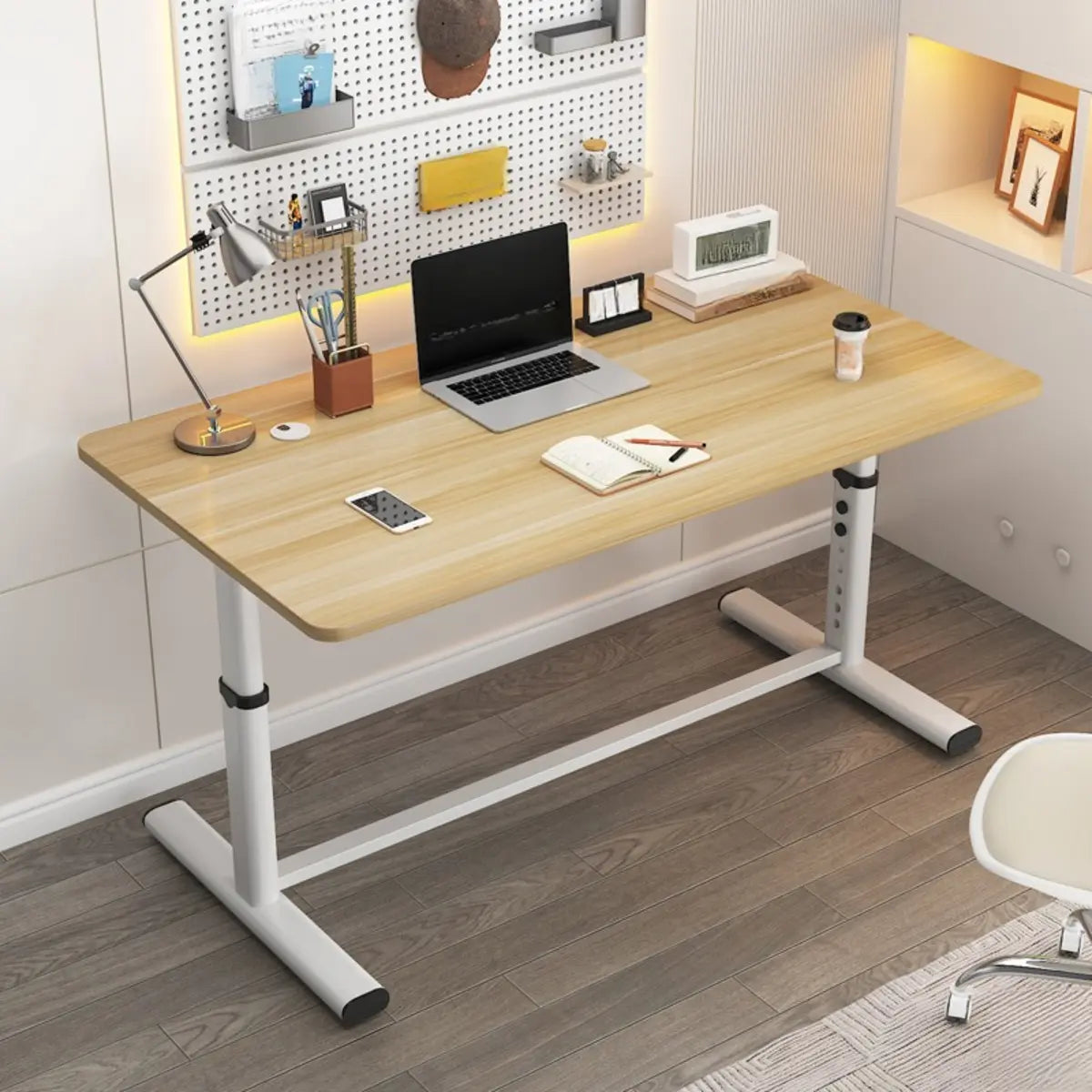 Adjustable Metal T-Shape Computer Desk — Without Chairs / Black