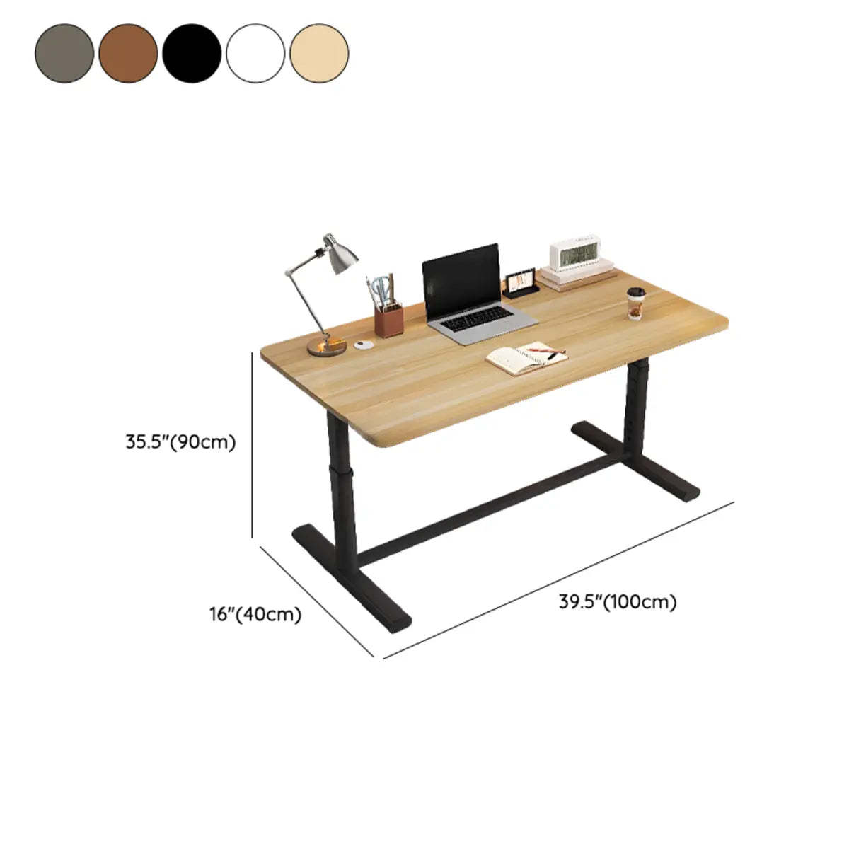 Adjustable Metal T-Shape Computer Desk — Without Chairs / Gold Oak/ White