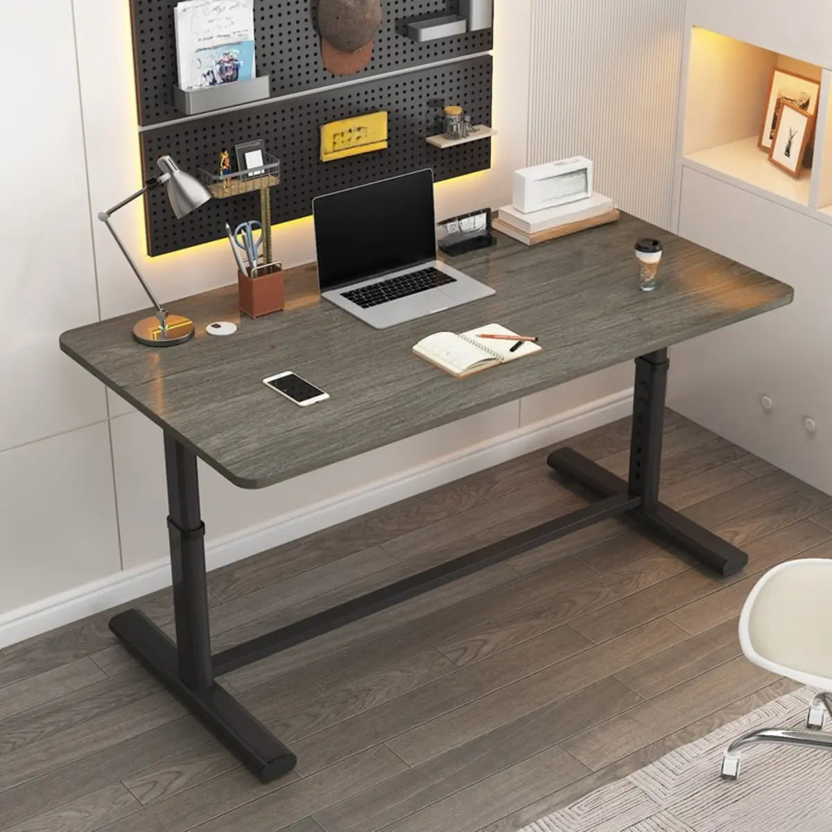 Adjustable Metal T-Shape Computer Desk — Without Chairs / Black