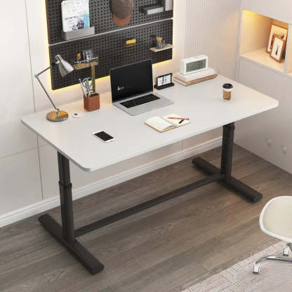 Adjustable Metal T-Shape Computer Desk — Without Chairs / Black and White
