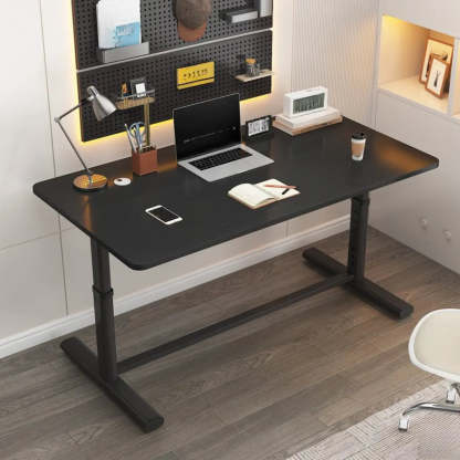 Adjustable Metal T-Shape Computer Desk — Without Chairs / Black and White