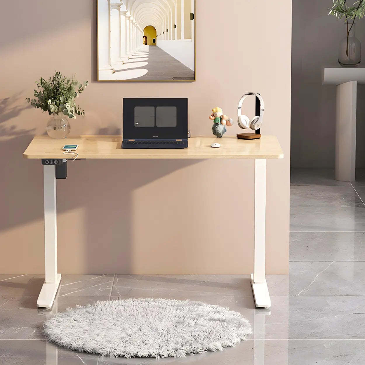 Adjustable Steel T-Shape Standing Desk — Table Only