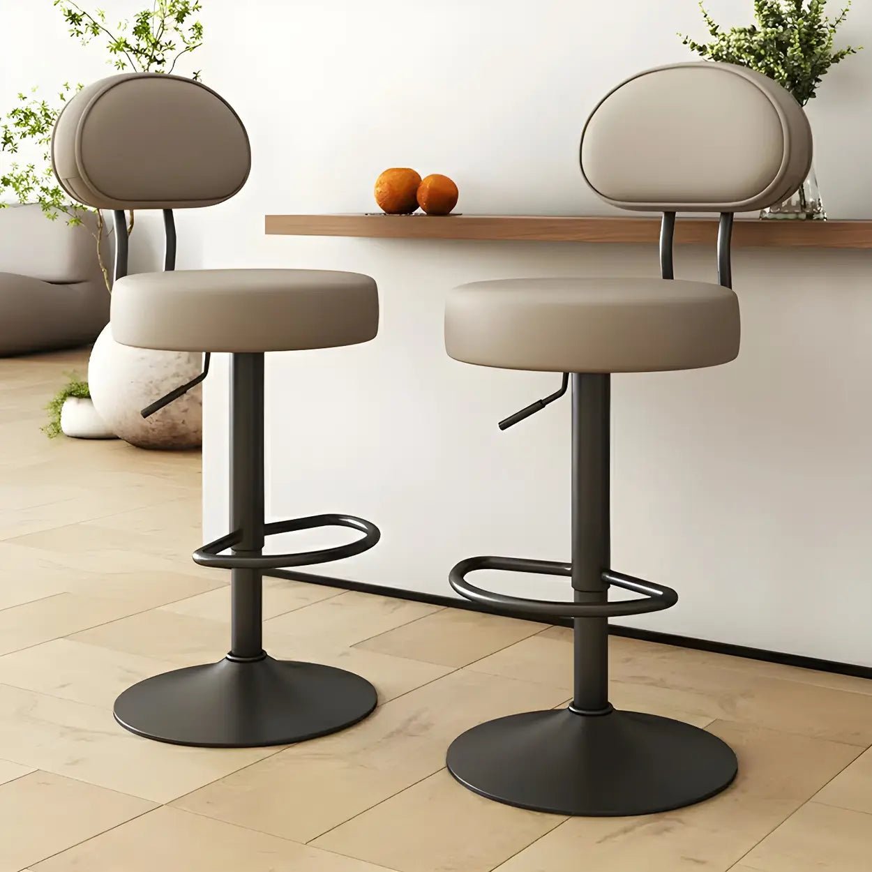 Adjustable Round Leather Swivel Bar Stool