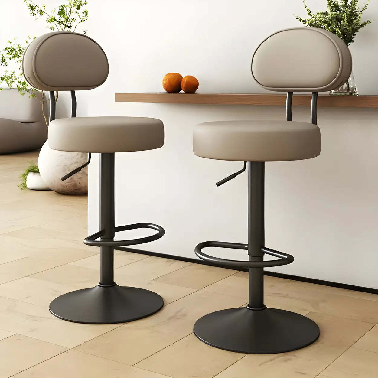 Adjustable Round Leather Swivel Bar Stool