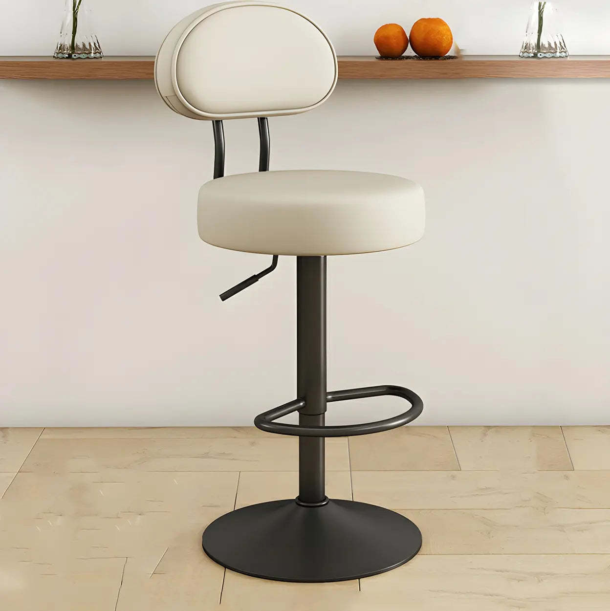 Adjustable Round Leather Swivel Bar Stool