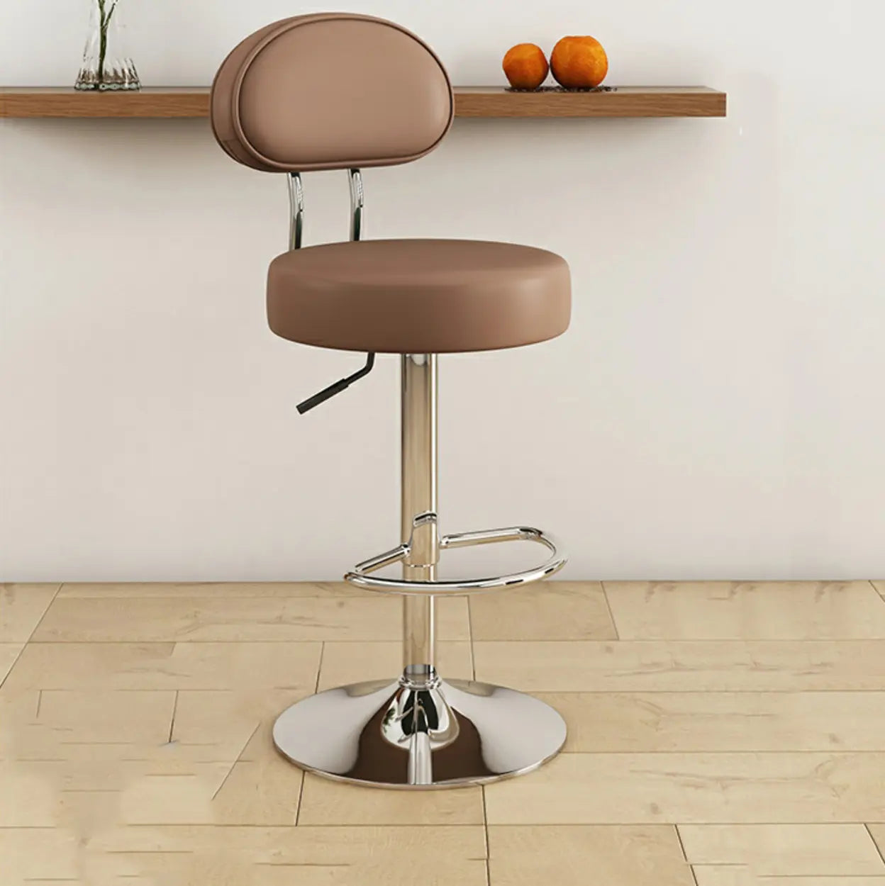 Adjustable Round Leather Swivel Bar Stool