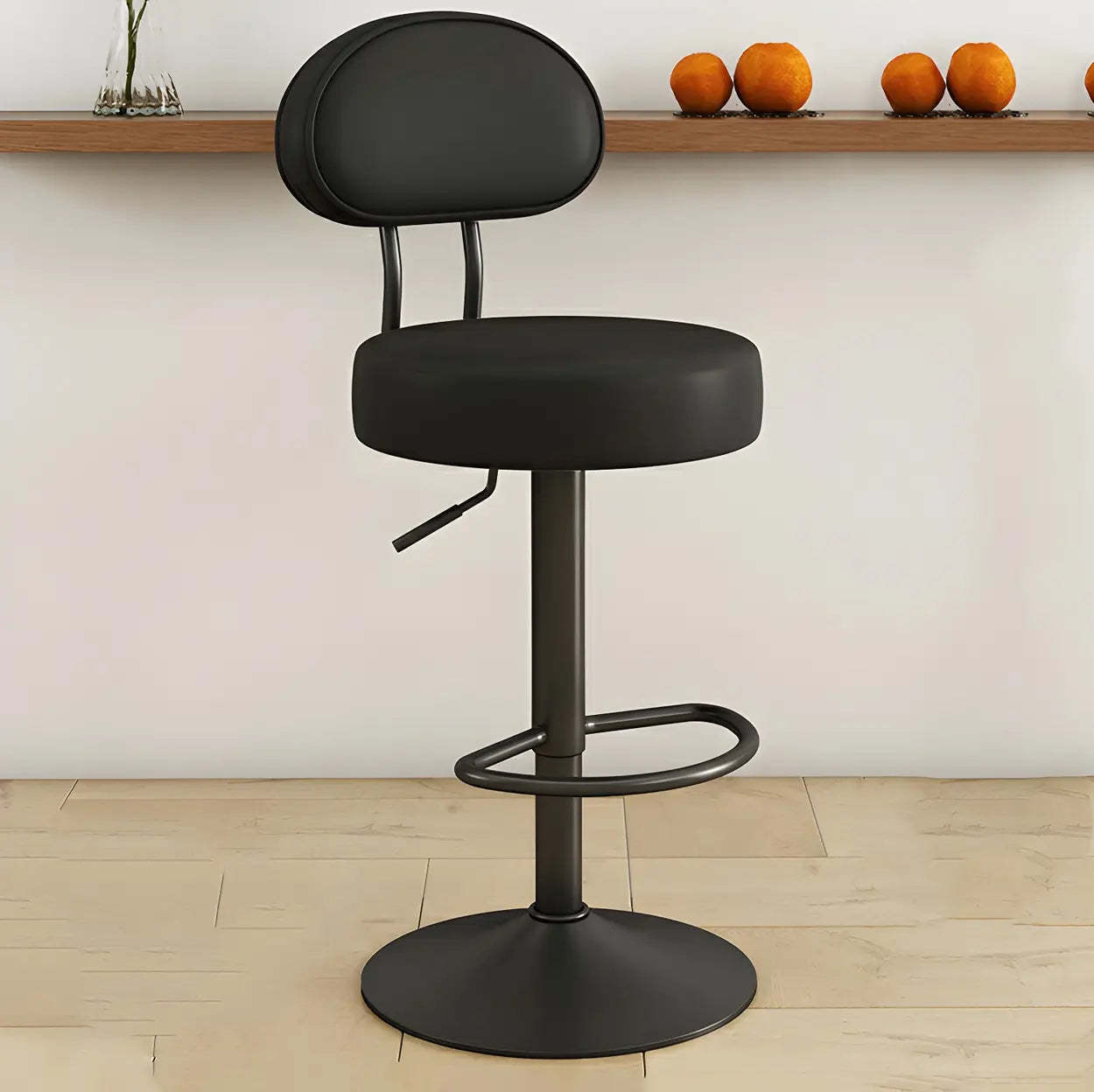 Adjustable Round Leather Swivel Bar Stool