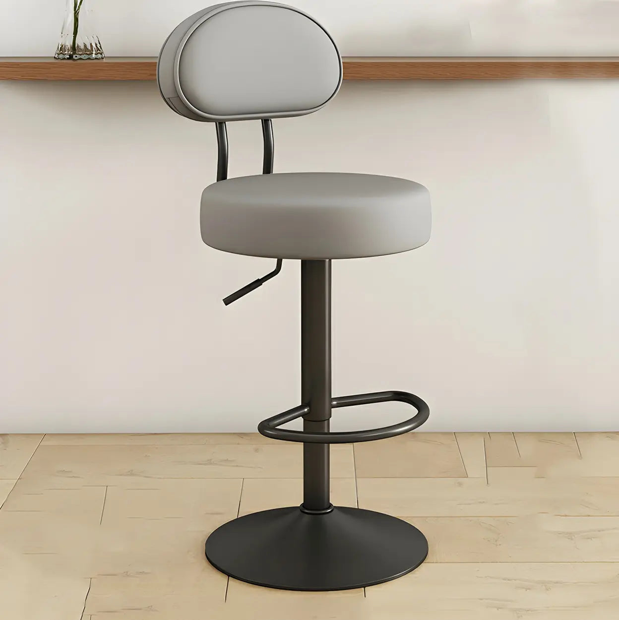 Adjustable Round Leather Swivel Bar Stool