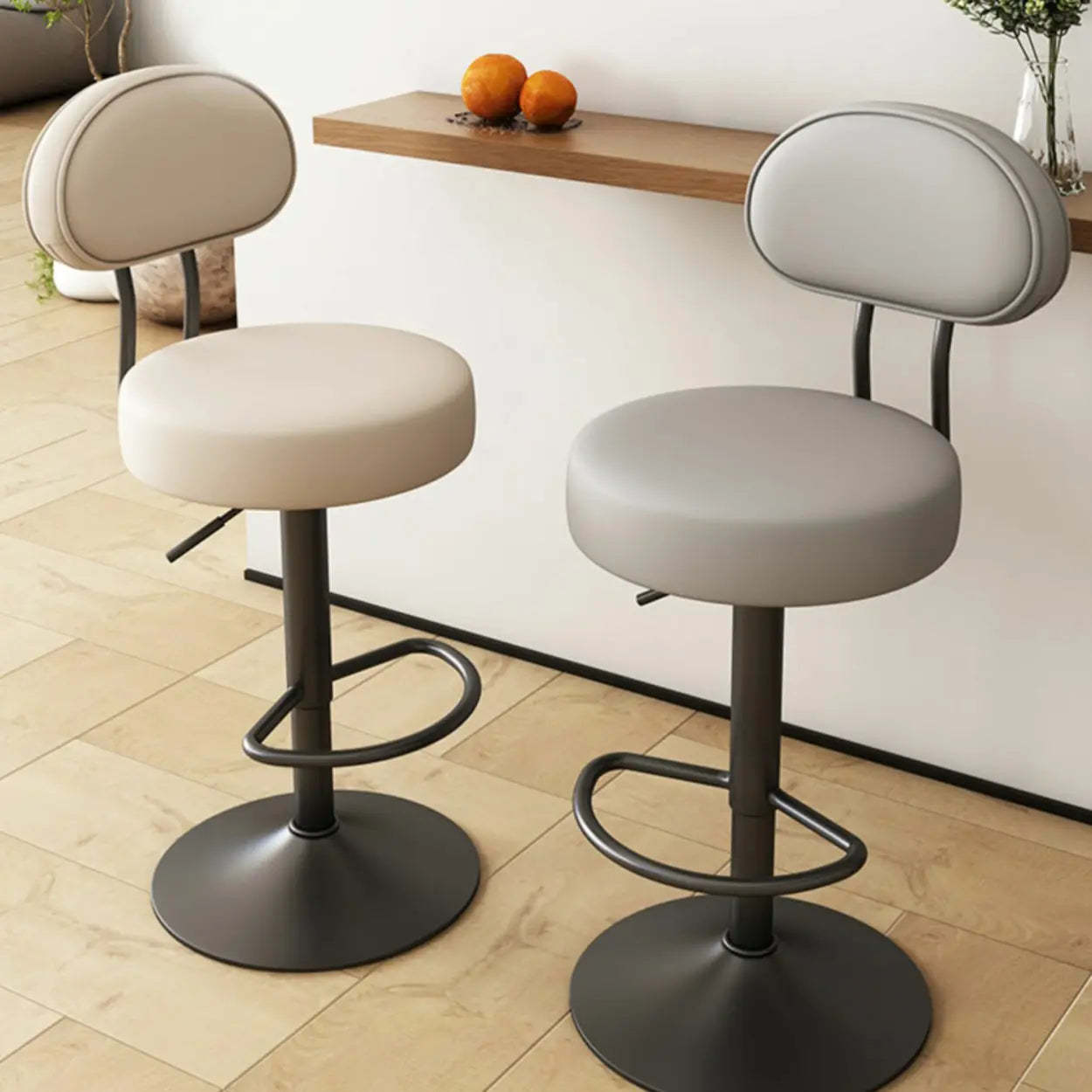 Adjustable Round Leather Swivel Bar Stool