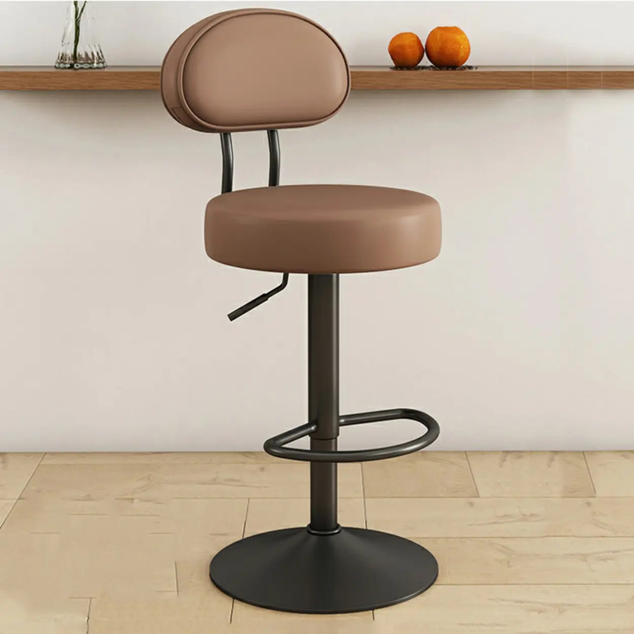 Adjustable Round Leather Swivel Bar Stool