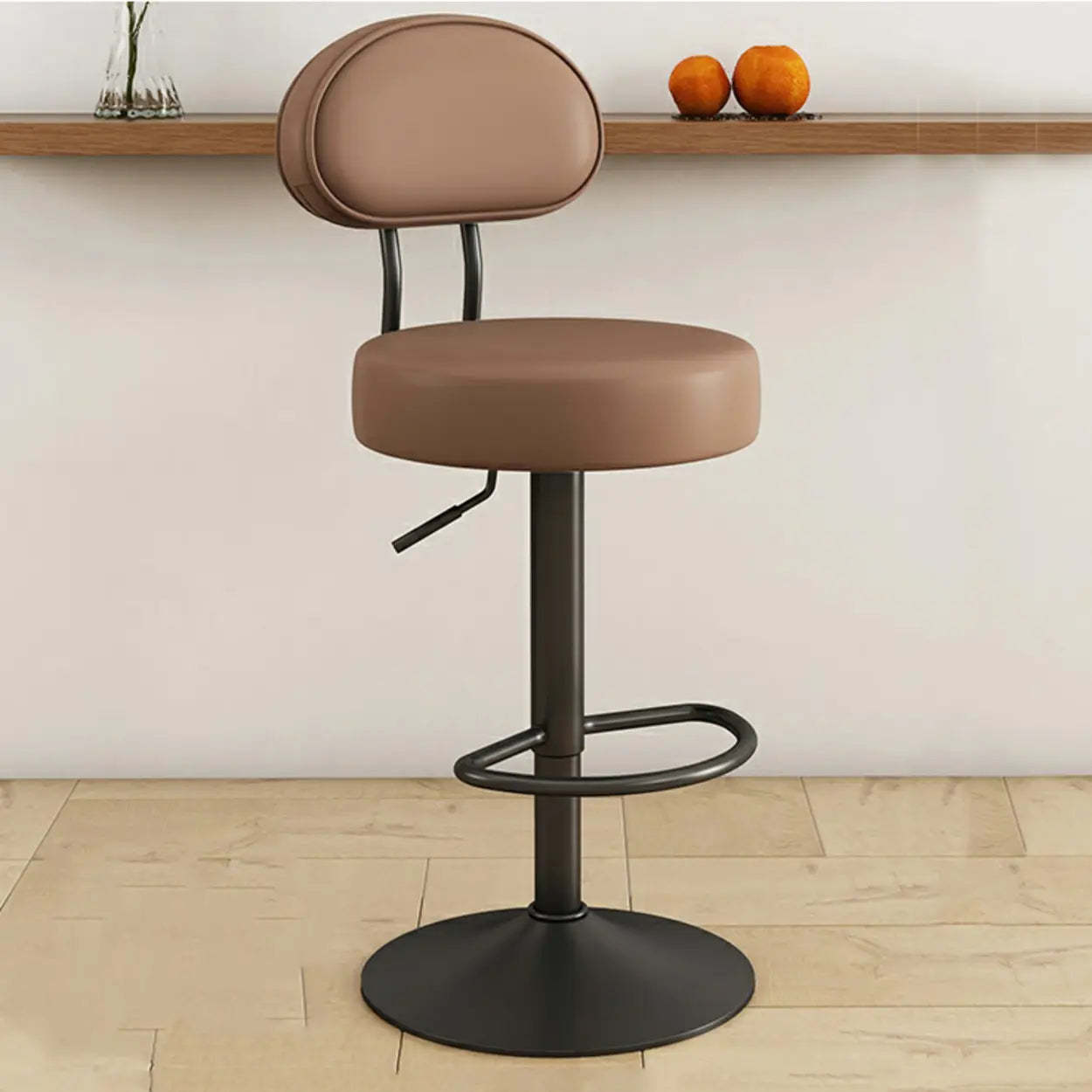 Adjustable Round Leather Swivel Bar Stool