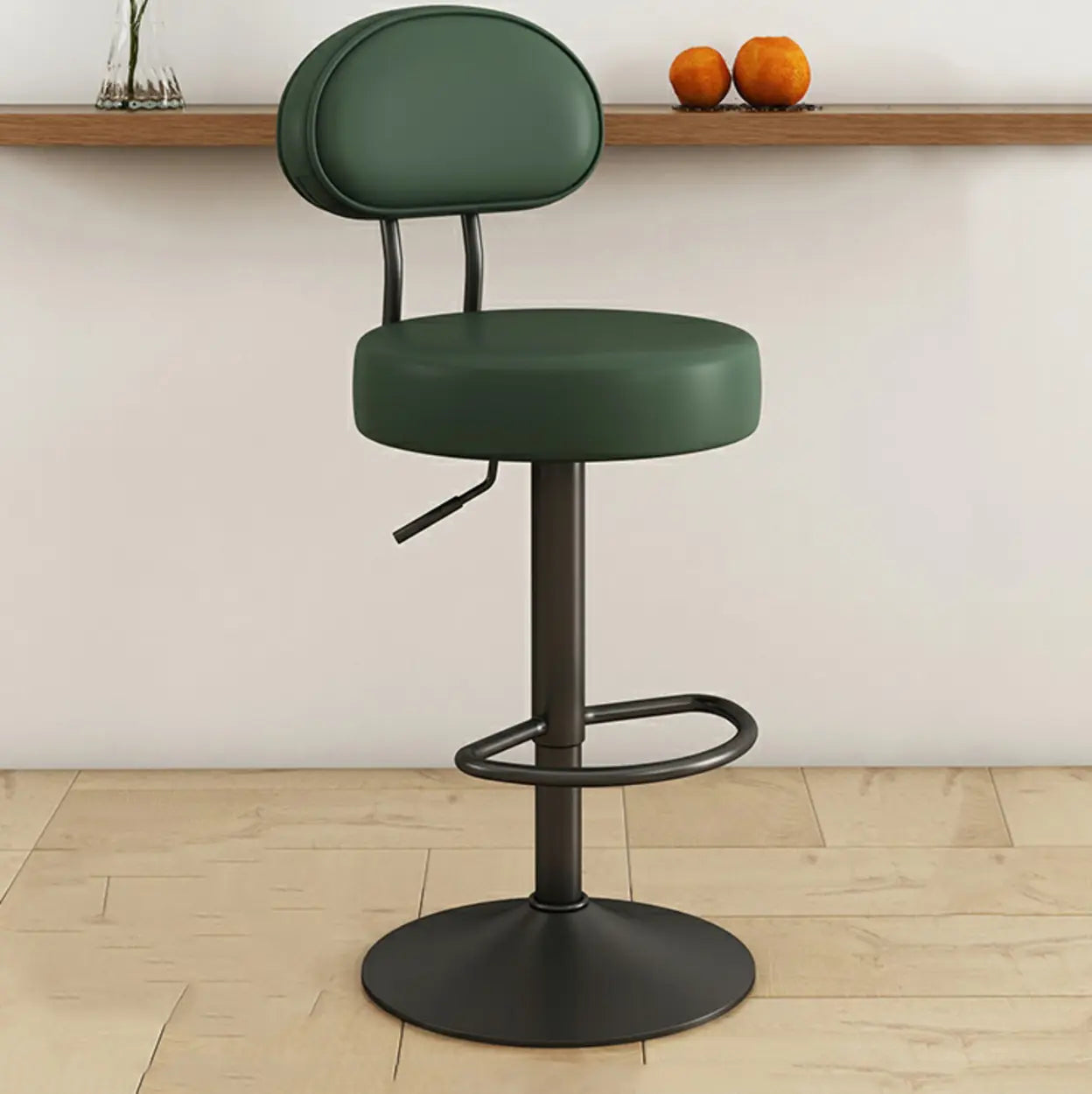 Adjustable Round Leather Swivel Bar Stool