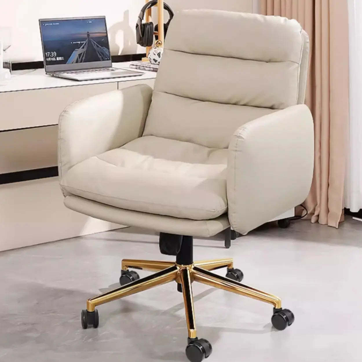 Adjustable Ergonomic Office Chair with Casters — Grey / Full Grain Cow Leather