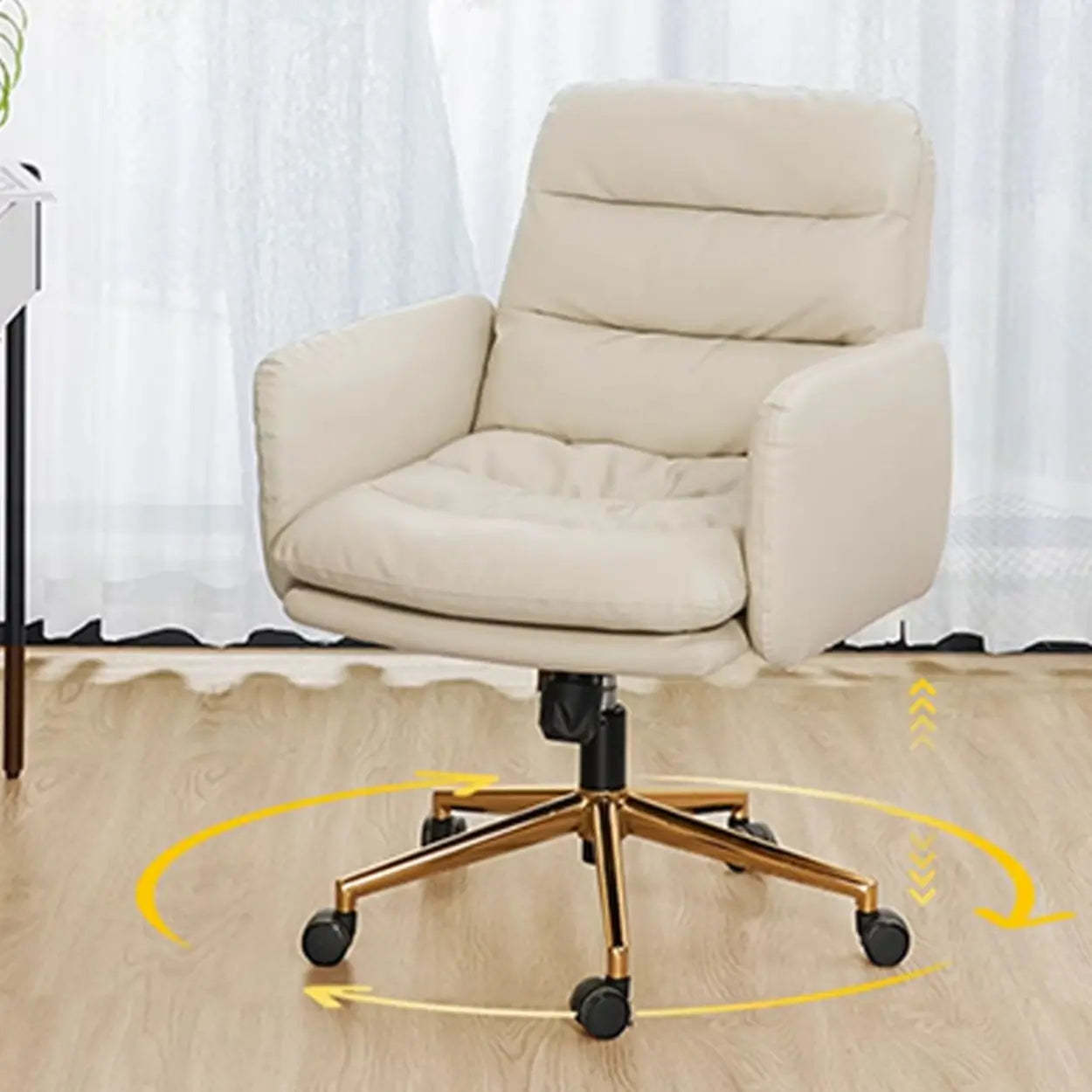 Adjustable Ergonomic Office Chair with Casters — Off-White / Microfiber Leather