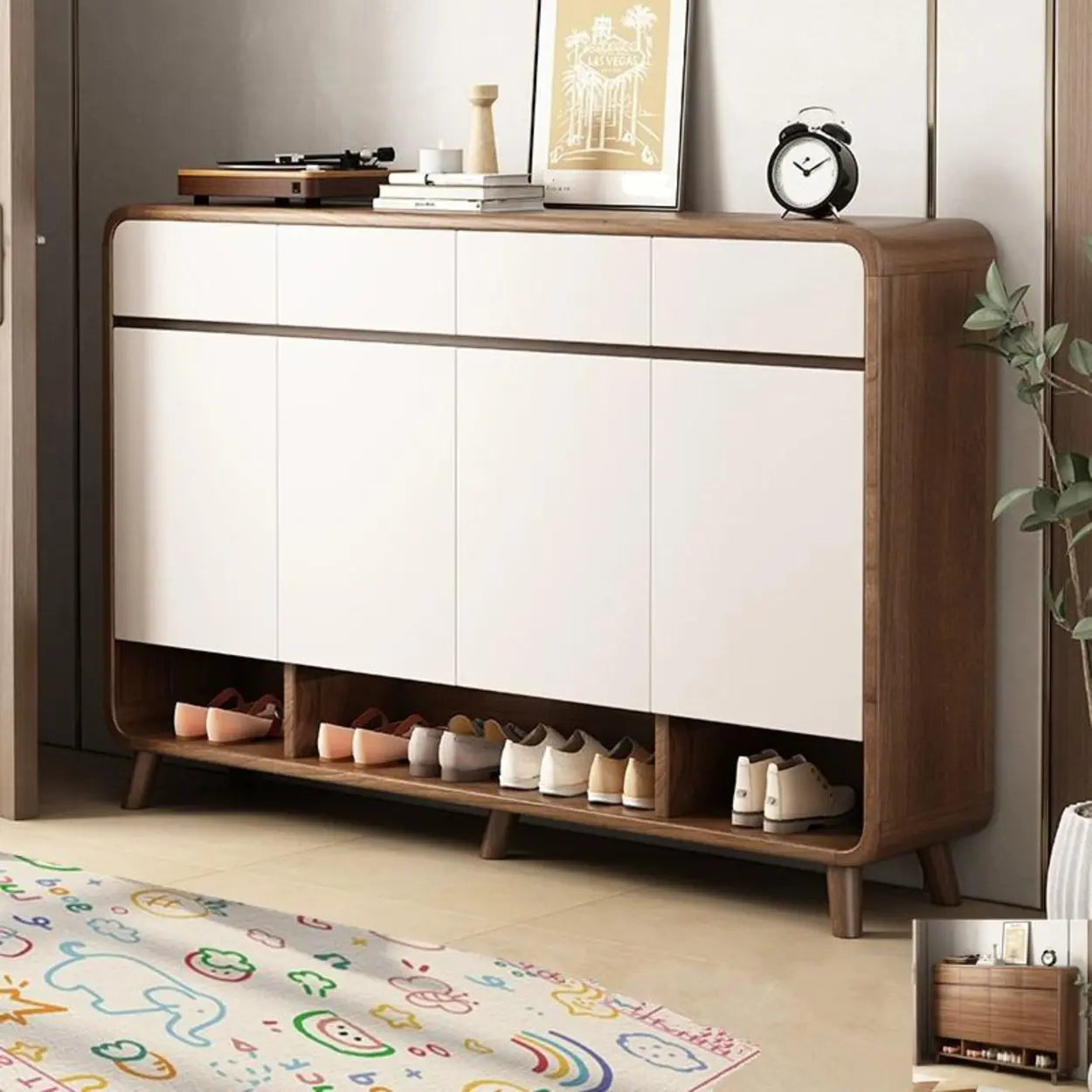 Adjustable Wood White Shoe Storage Cabinet