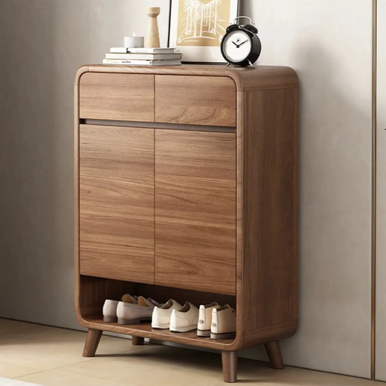 Adjustable Wood White Shoe Storage Cabinet