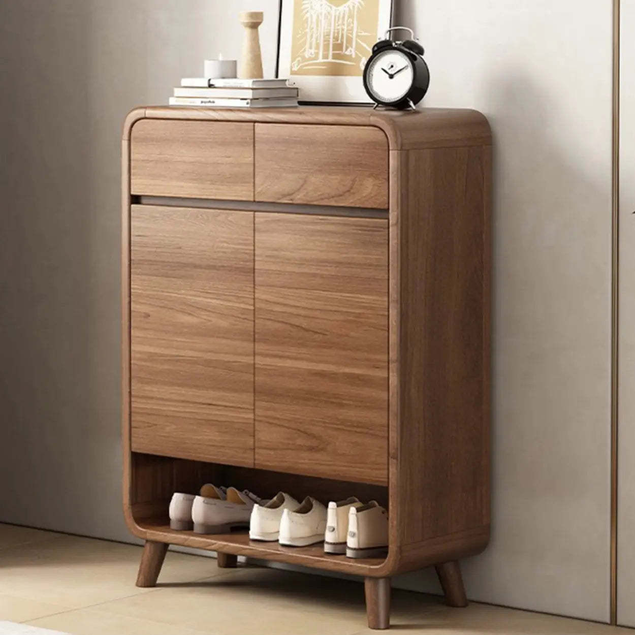 Adjustable Wood White Shoe Storage Cabinet