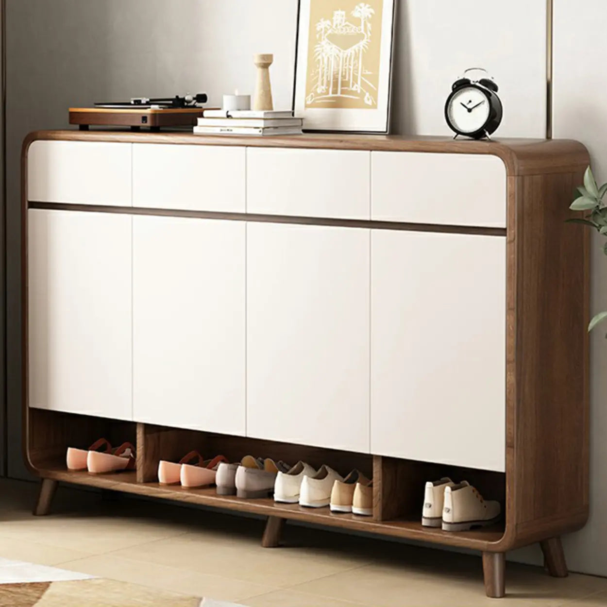 Adjustable Wood White Shoe Storage Cabinet