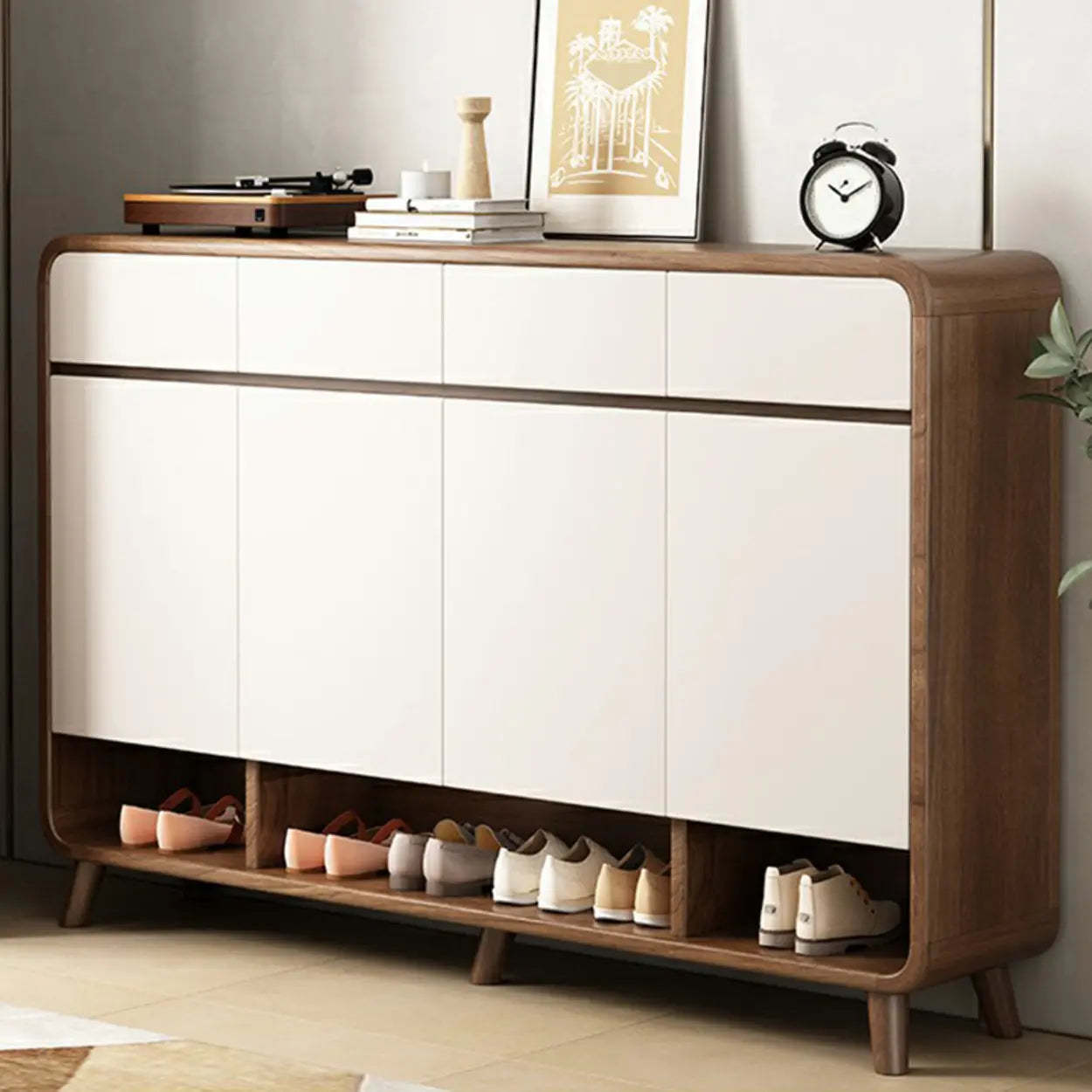 Adjustable Wood White Shoe Storage Cabinet