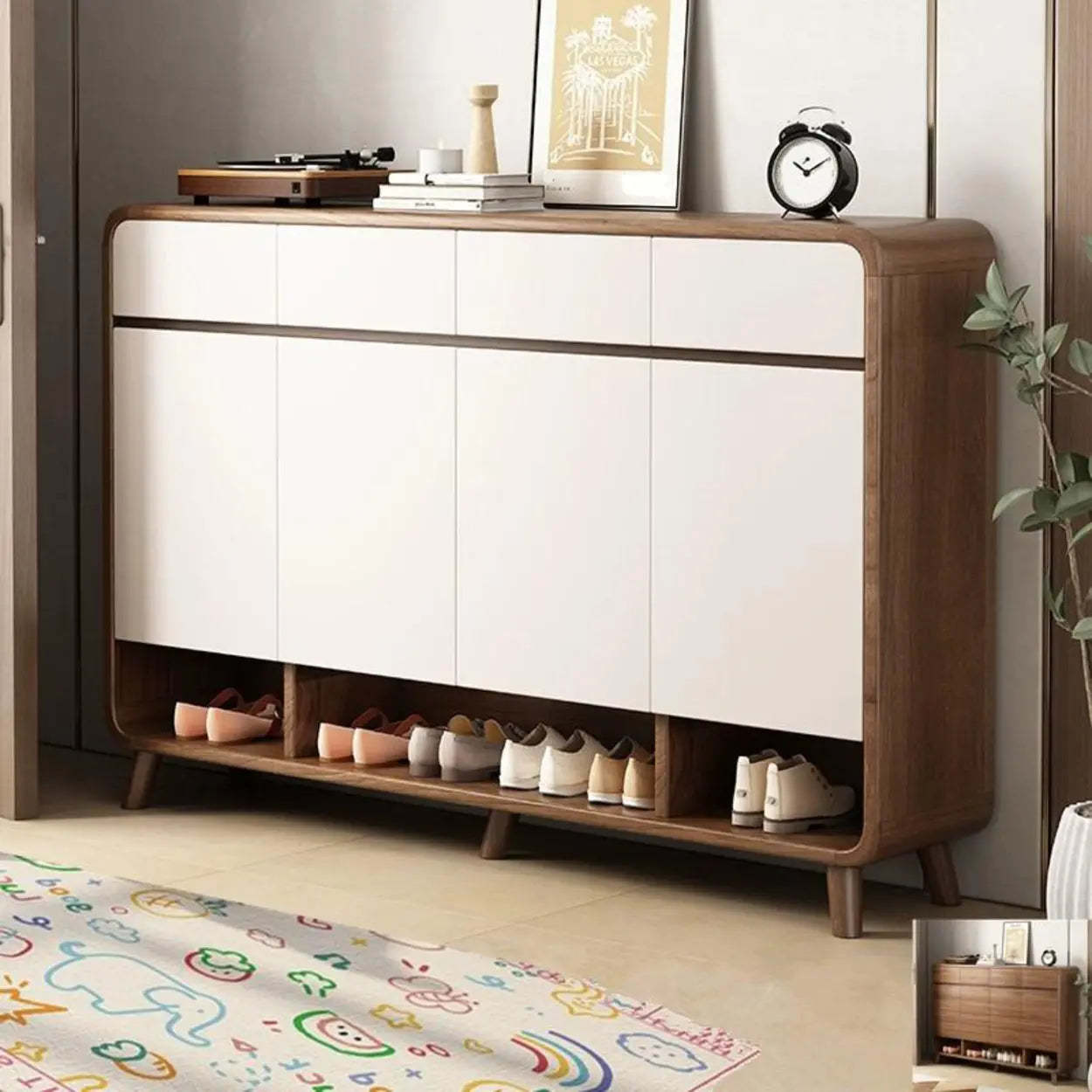 Adjustable Wood White Shoe Storage Cabinet — Brown