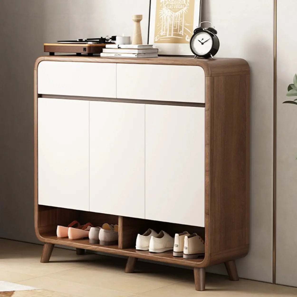 Adjustable Wood White Shoe Storage Cabinet — Brown