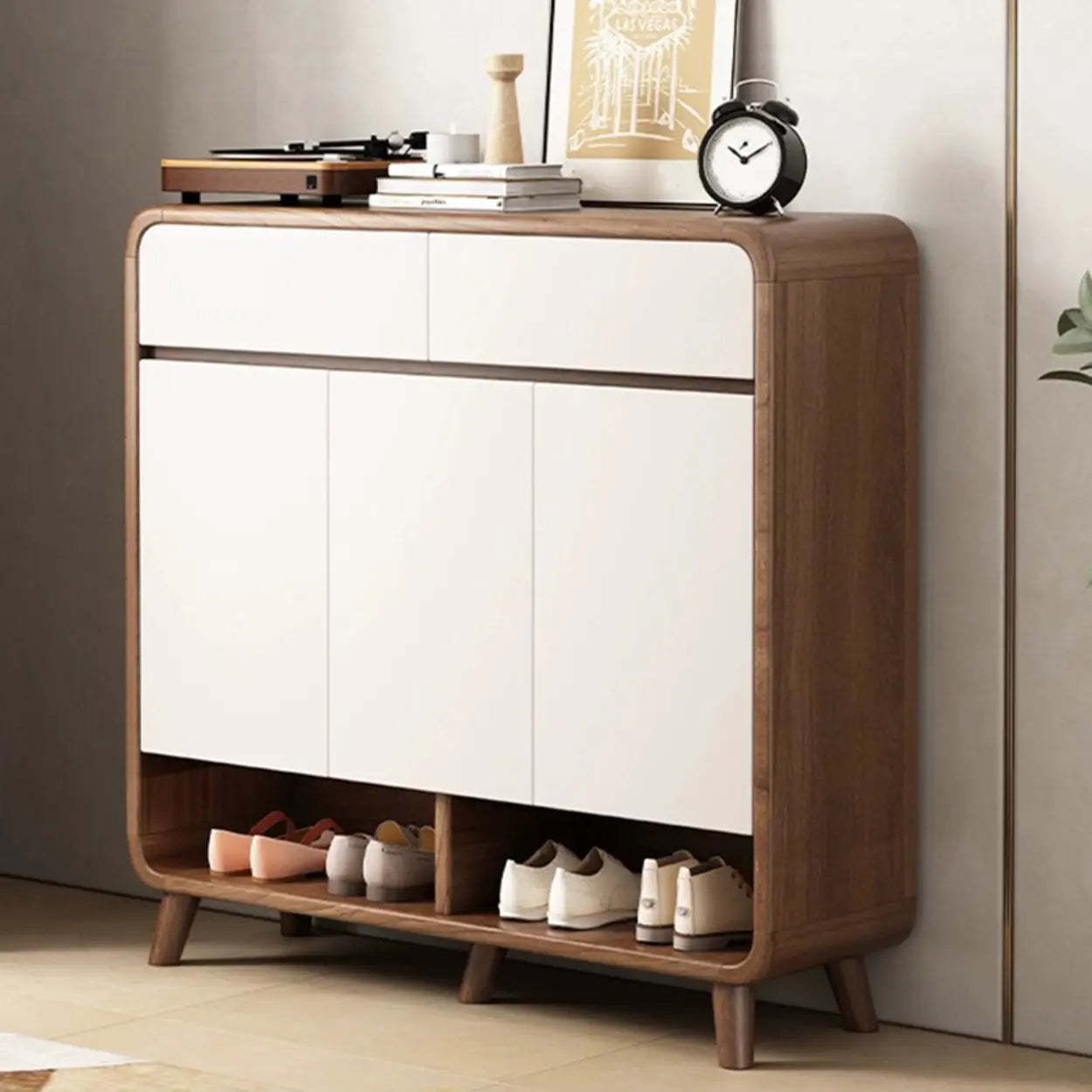 Adjustable Wood White Shoe Storage Cabinet — Brown