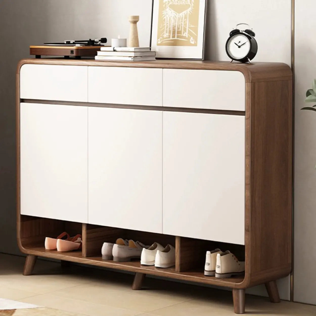 Adjustable Wood White Shoe Storage Cabinet — Brown