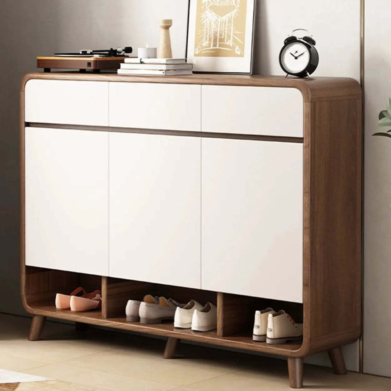 Adjustable Wood White Shoe Storage Cabinet — Brown