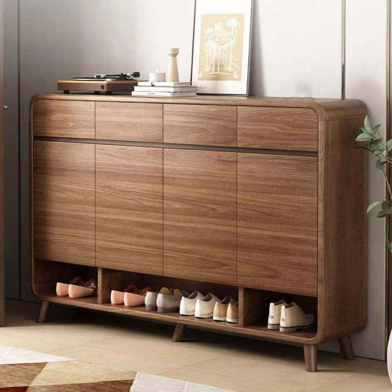 Adjustable Wood White Shoe Storage Cabinet — Brown
