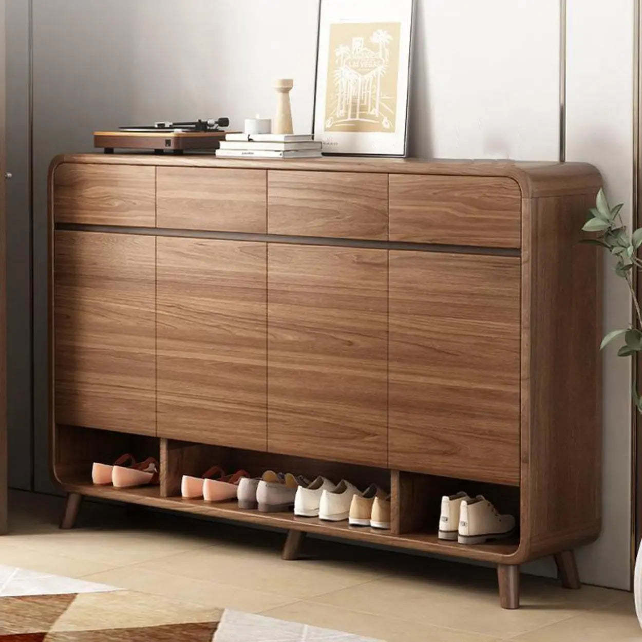Adjustable Wood White Shoe Storage Cabinet — Brown