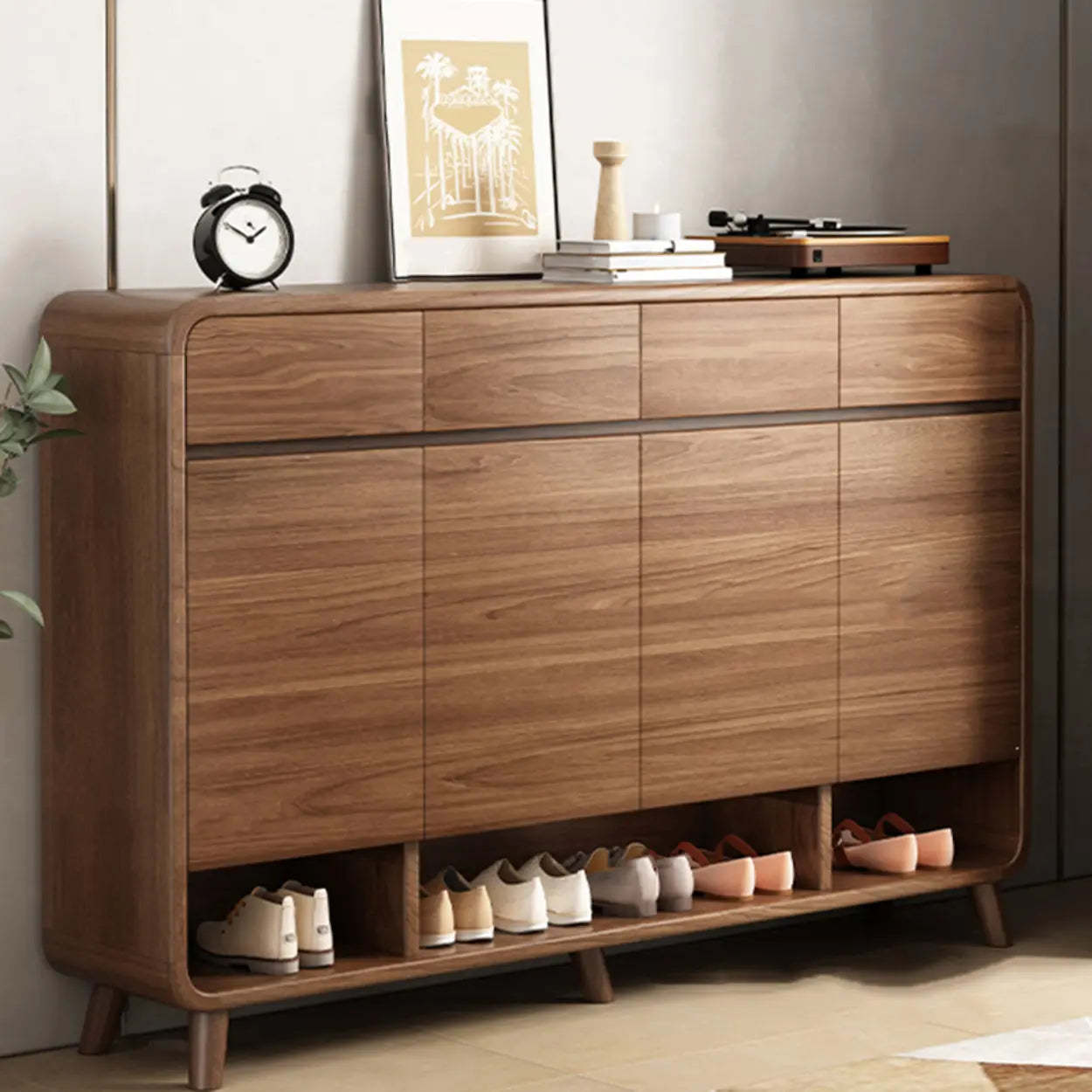 Adjustable Wood White Shoe Storage Cabinet — Brown