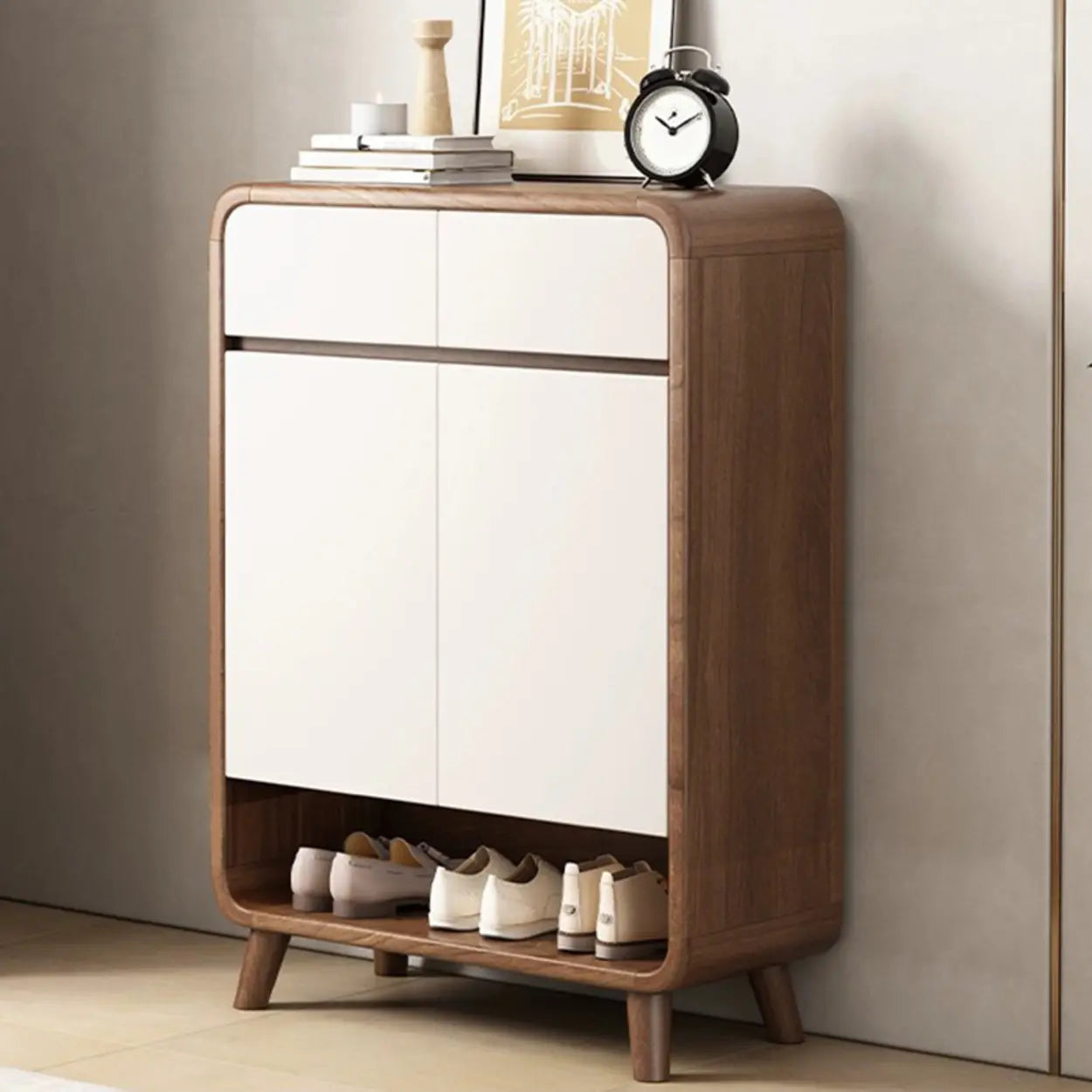 Adjustable Wood White Shoe Storage Cabinet — Brown/ White