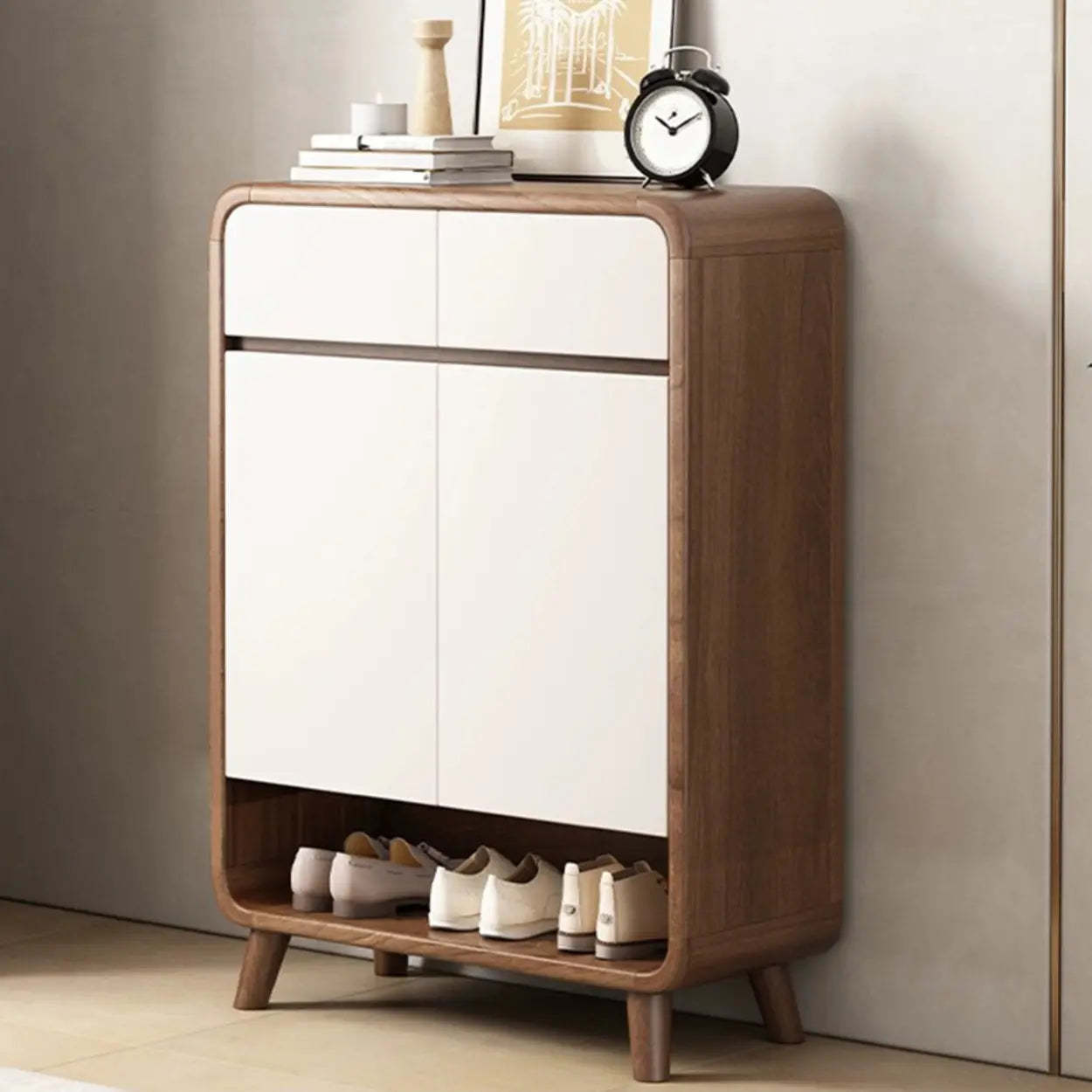 Adjustable Wood White Shoe Storage Cabinet — Brown/ White