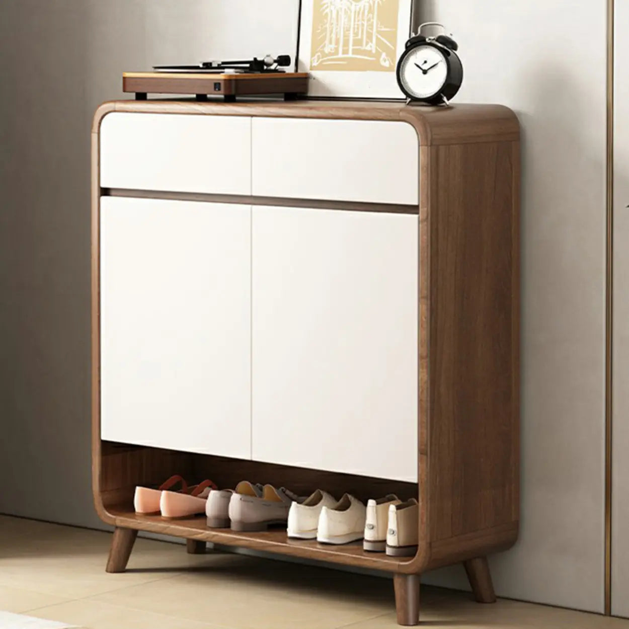 Adjustable Wood White Shoe Storage Cabinet — Brown/ White