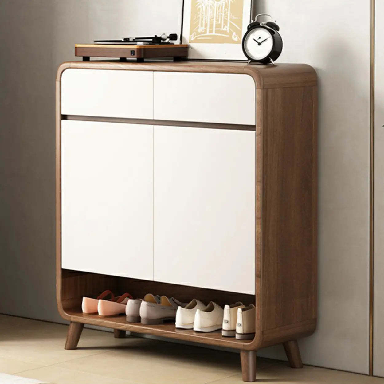 Adjustable Wood White Shoe Storage Cabinet — Brown/ White