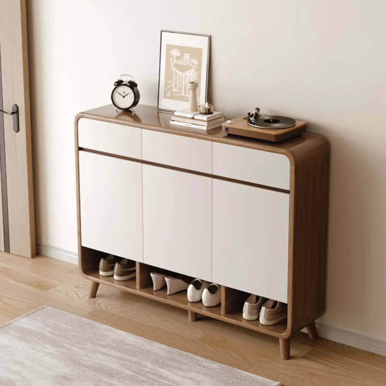 Adjustable Wood White Shoe Storage Cabinet — Brown/ White