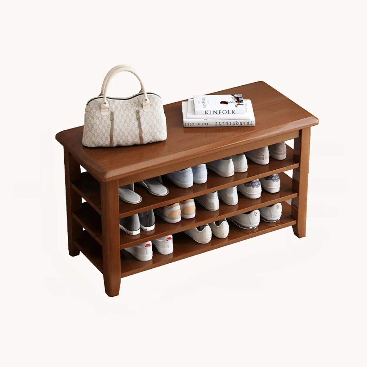 Natural Wood Shoe Rack with Adjustable Shelves