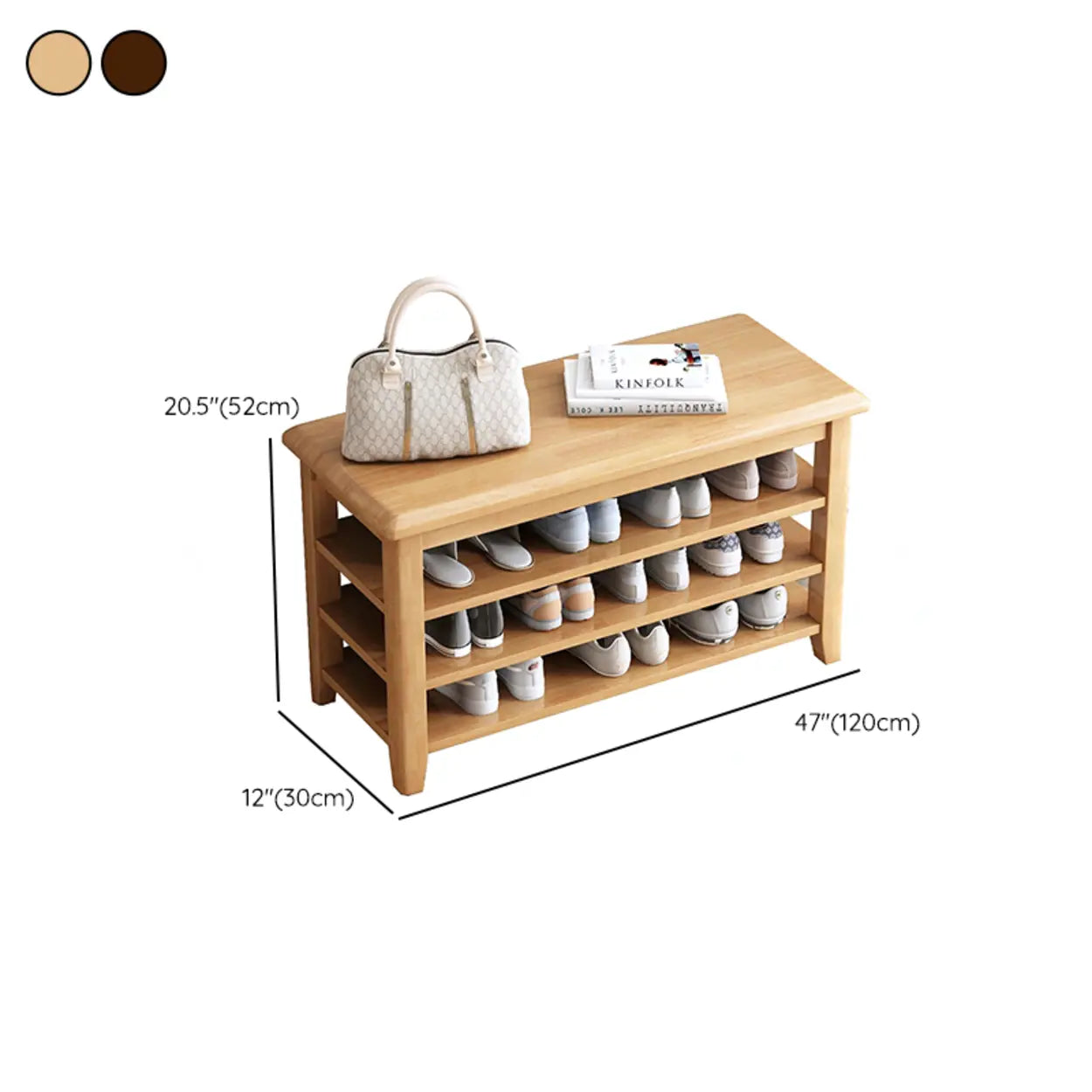 Natural Wood Shoe Rack with Adjustable Shelves