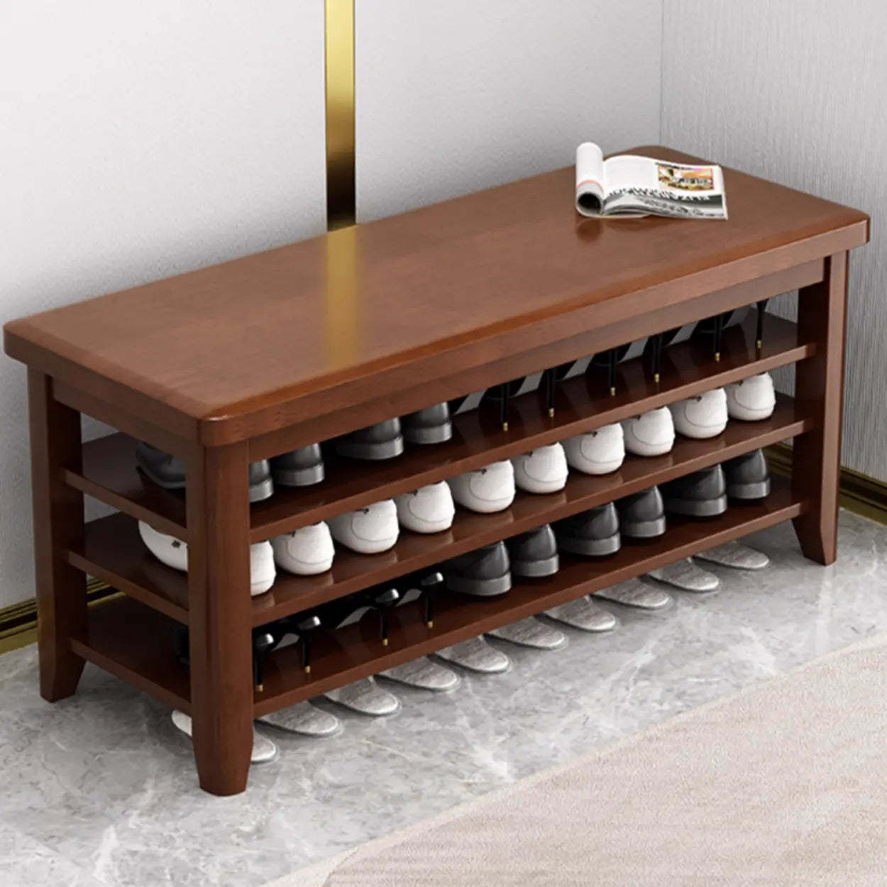 Natural Wood Shoe Rack with Adjustable Shelves