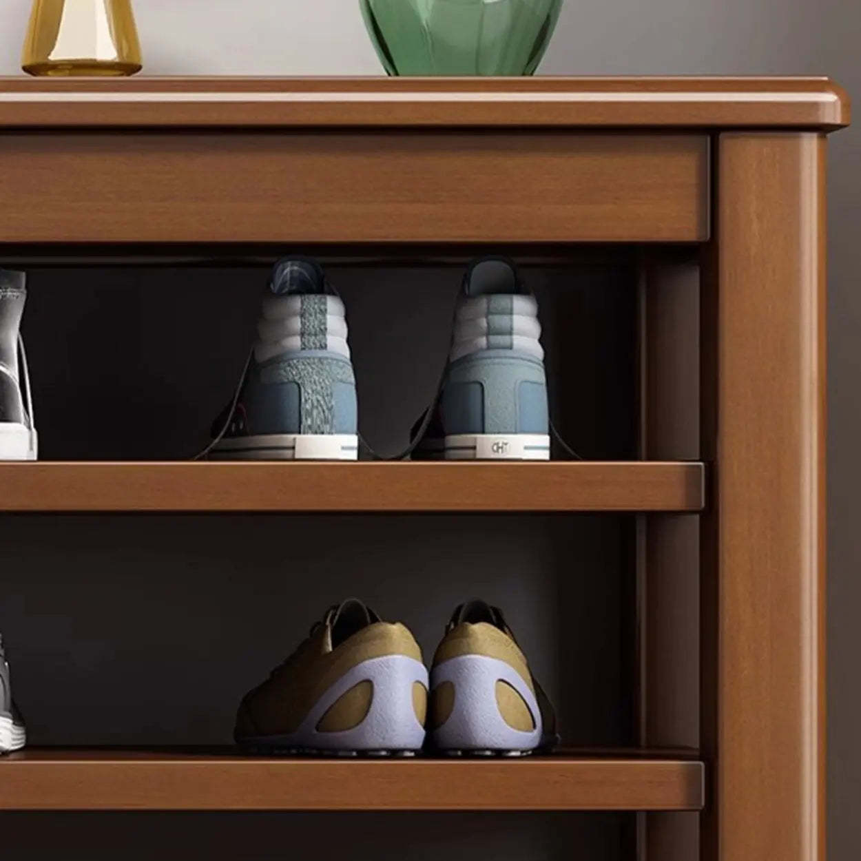 Natural Wood Shoe Rack with Adjustable Shelves