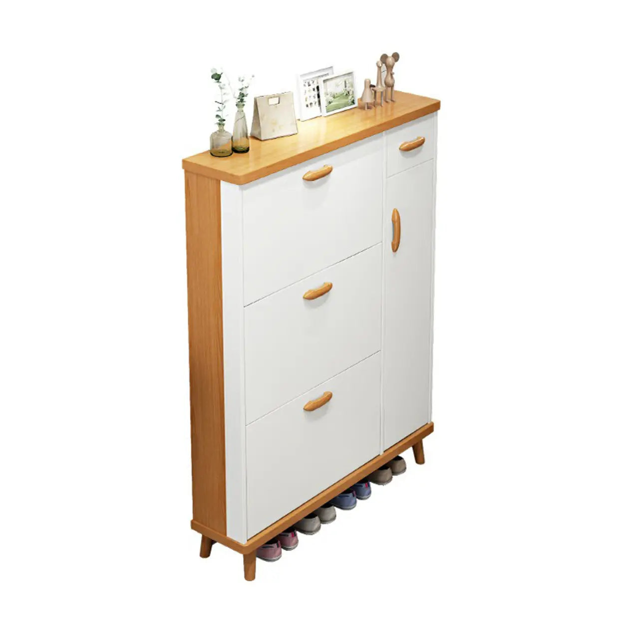 Drop-front storage wood shoe storage for entryway — 39.4" L x 9.4" W x 47.2" H