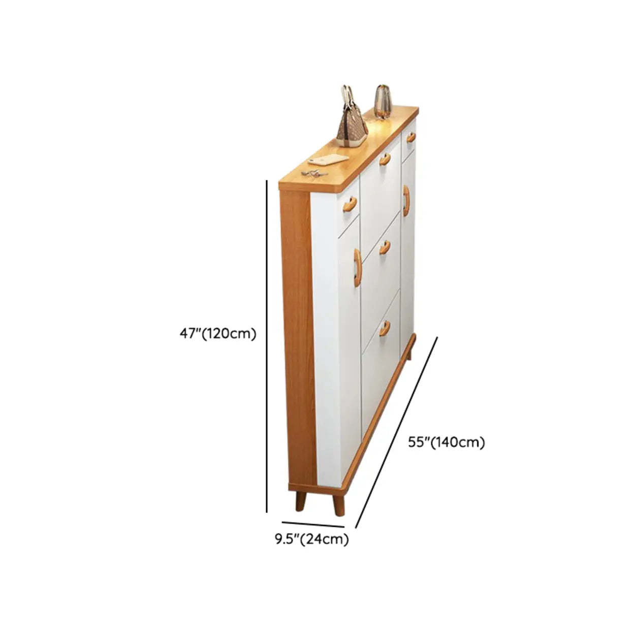 Adjustable White Wood Drop-Front Shoe Storage