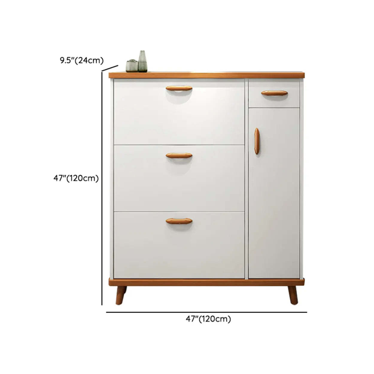 Adjustable White Wood Drop-Front Shoe Storage
